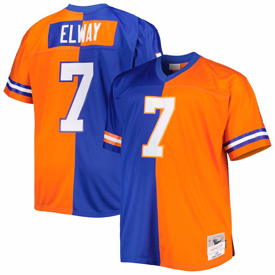 Men's Denver Broncos John Elway Mitchell & Ness Royal/Orange Big & Tall Split Legacy Retired Player Replica Jersey - Jersey