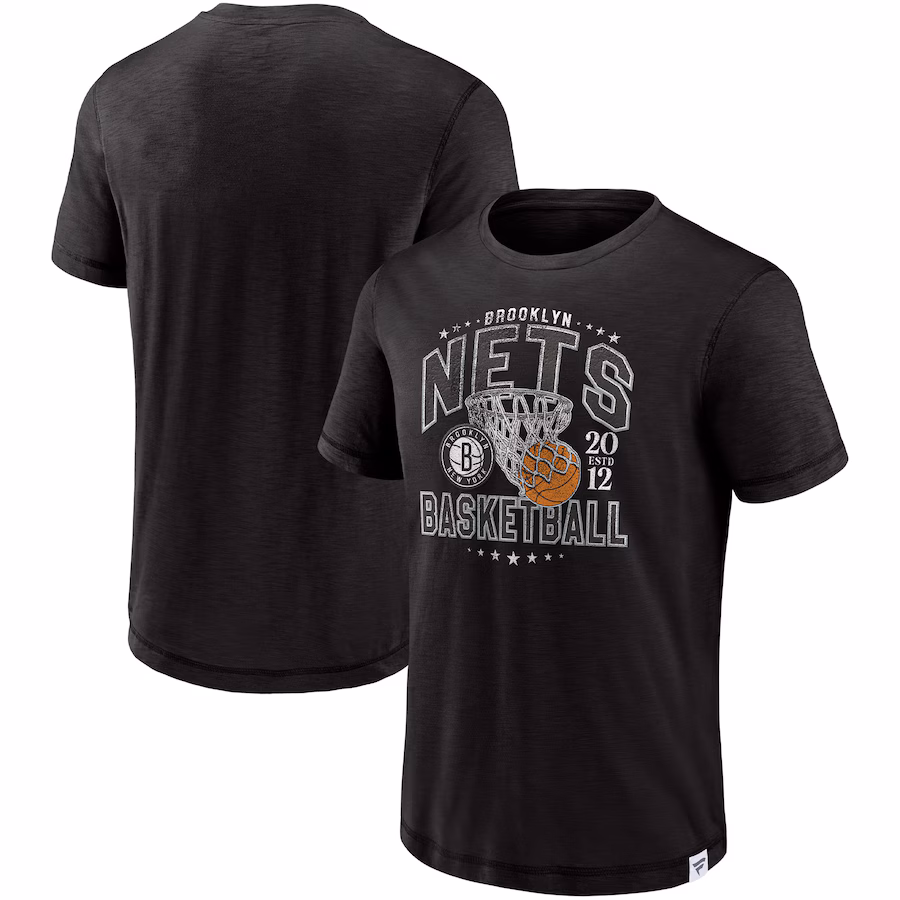 Men's Brooklyn Nets Fanatics Black Reinforce True Classics Vintage Slub T-Shirt - Jersey