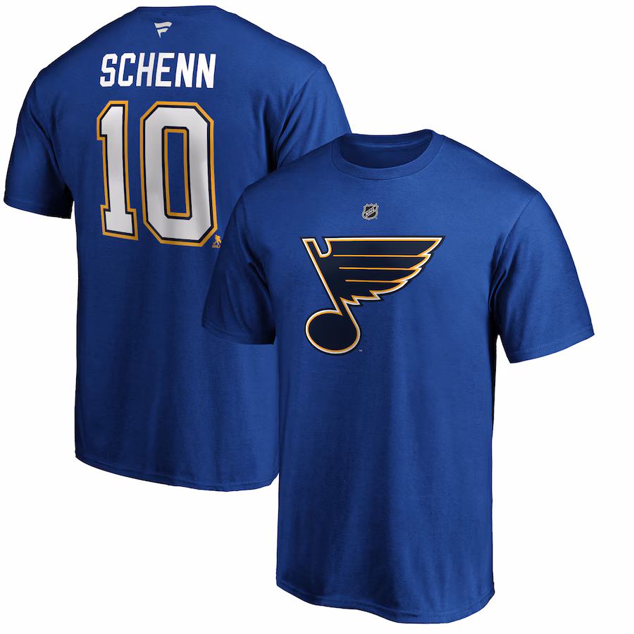 Men's St. Louis Blues Brayden Schenn Fanatics Blue Authentic Stack Player Name & Number T-Shirt - Jersey