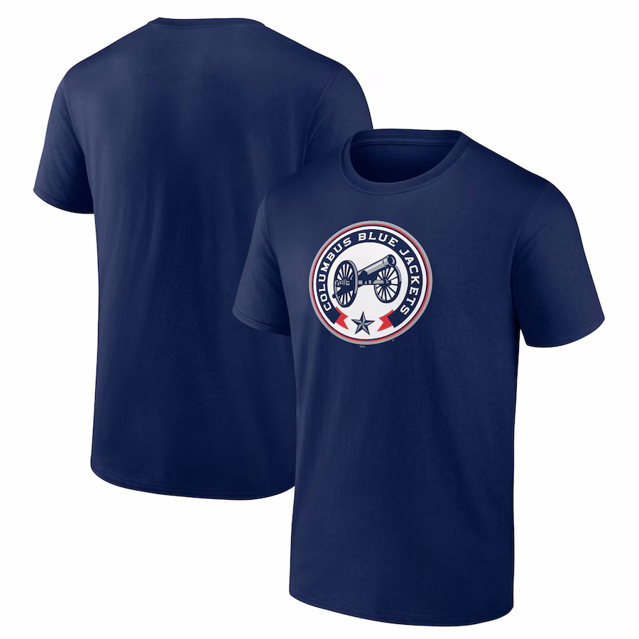Men's Columbus Blue Jackets Navy Shoulder Patch Logo T-Shirt - Jersey