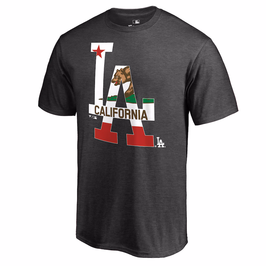 Men's Los Angeles Dodgers Heathered Charcoal Hometown Collection Cali Flag T-Shirt - Jersey