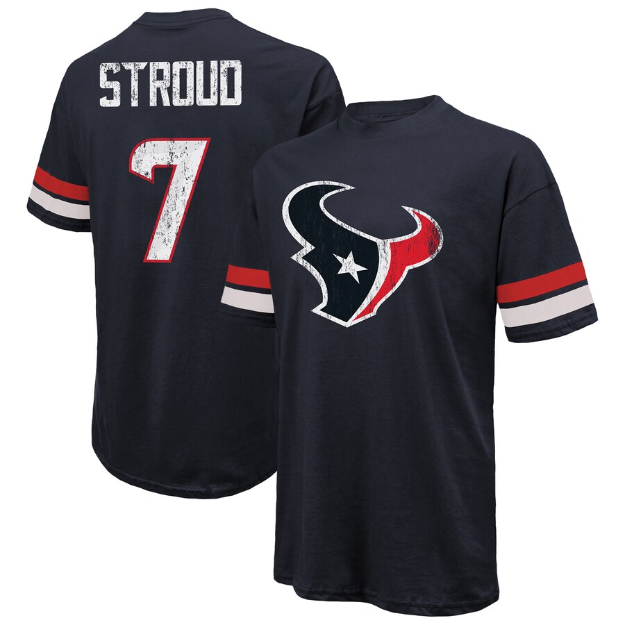 Men's Houston Texans C.J. Stroud Majestic Threads Navy Oversized Name & Number T-Shirt - Jersey