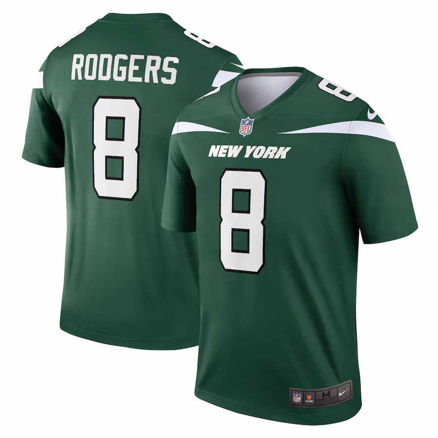 Men's New York Jets Aaron Rodgers Nike Gotham Green Team Legend Player Performance Top - Jersey
