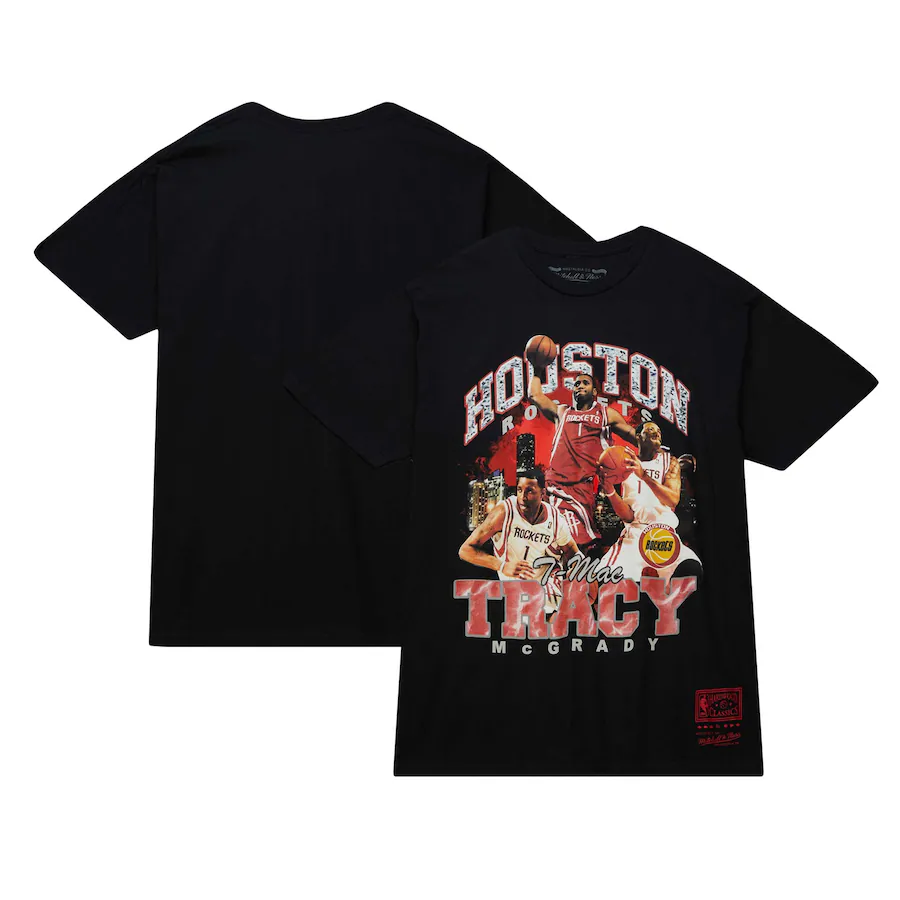 Men's Houston Rockets Tracy McGrady Mitchell & Ness Black Hardwood Classics Bling Concert Player T-Shirt - Jersey
