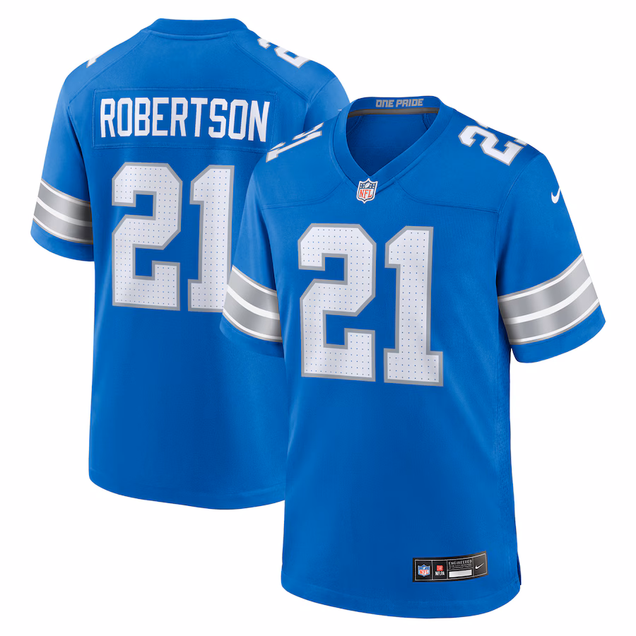 Men's Detroit Lions Amik Robertson Nike  Blue Game Jersey - Jersey