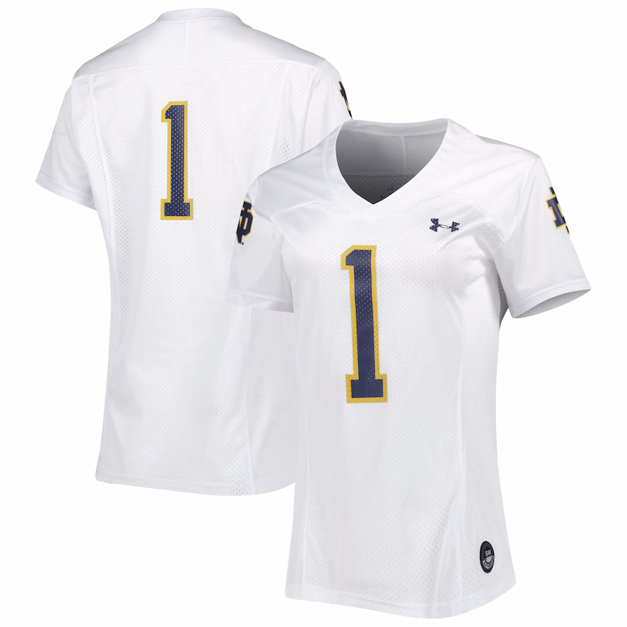 Women's Under Armour #1 White Notre Dame Fighting Irish Replica Football Jersey - Jersey
