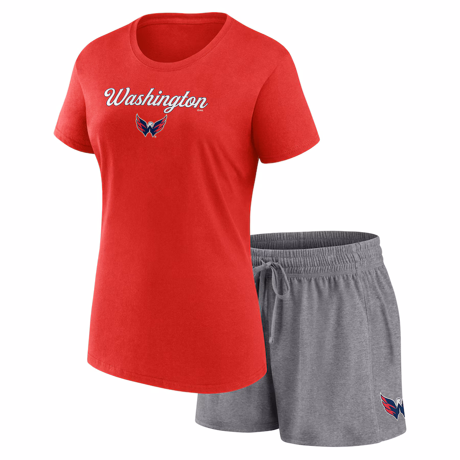 Women's Washington Capitals Fanatics Red/Heather Gray Script T-Shirt & Shorts Set - Jersey