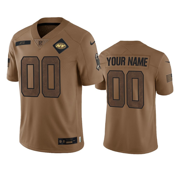 Men's New York Jets Active Player Custom 2023 Brown Salute To Setvice Limited Football Stitched Jersey - Jersey
