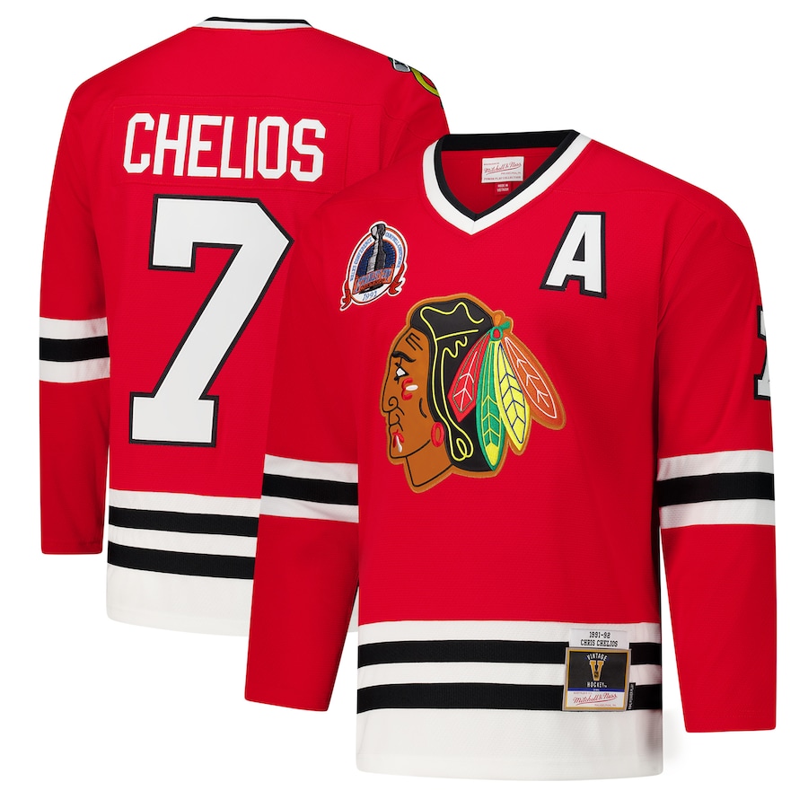 Men's Chicago Blackhawks Chris Chelios Red 1991-92 Power Play Jersey - Jersey