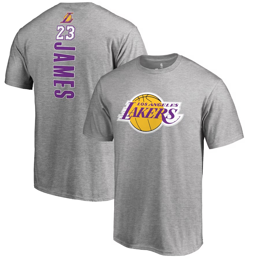 Men's Los Angeles Lakers LeBron James Heather Gray Backer Name & Number T-Shirt - Jersey
