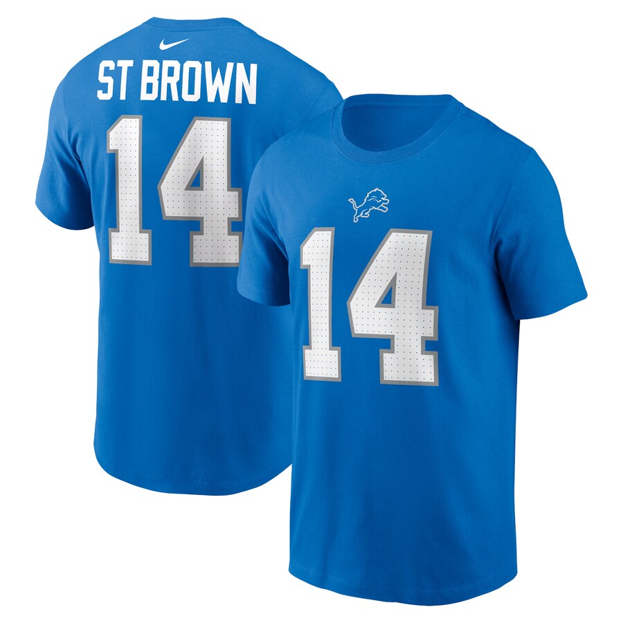 Men's Detroit Lions Amon-Ra St. Brown Nike Blue Name & Number T-Shirt - Jersey