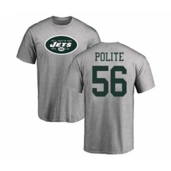 Football New York Jets #56 Jachai Polite Ash Name & Number Logo T-Shirt - Jersey