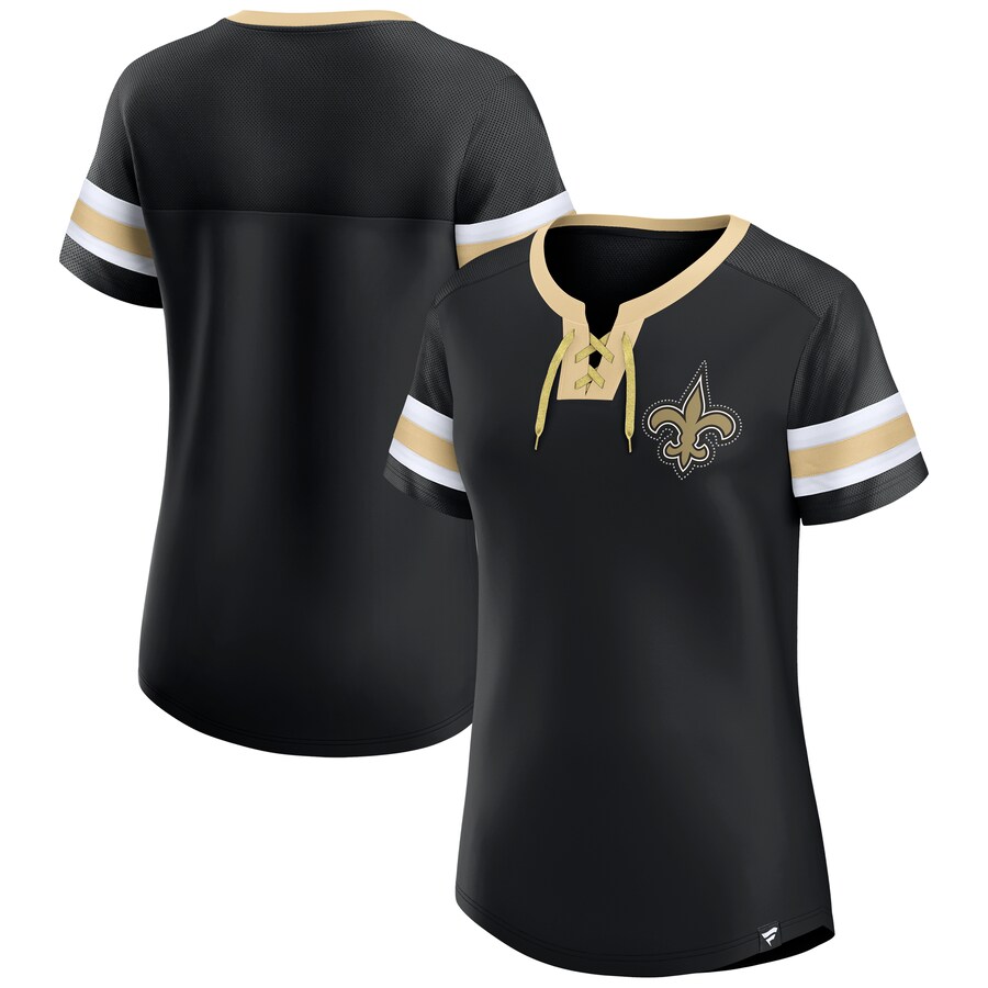 Women's New Orleans Saints Fanatics Black Bling Athena Jersey Style Lace-up T-Shirt - Jersey
