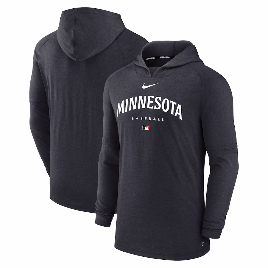 Men's Minnesota Twins Nike Heather Navy Authentic Collection Early Work Tri-Blend Performance Pullover Hoodie - Jersey