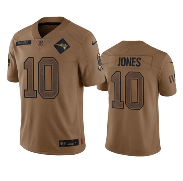 Men's New England Patriots #10 Mac Jones 2023 Brown Salute To Service Limited Football Stitched Jersey - Jersey