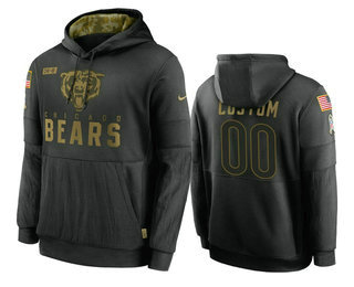 Men's Chicago Bears Custom Black 2020 Salute to Service Sideline Performance Pullover Hoodie - Jersey