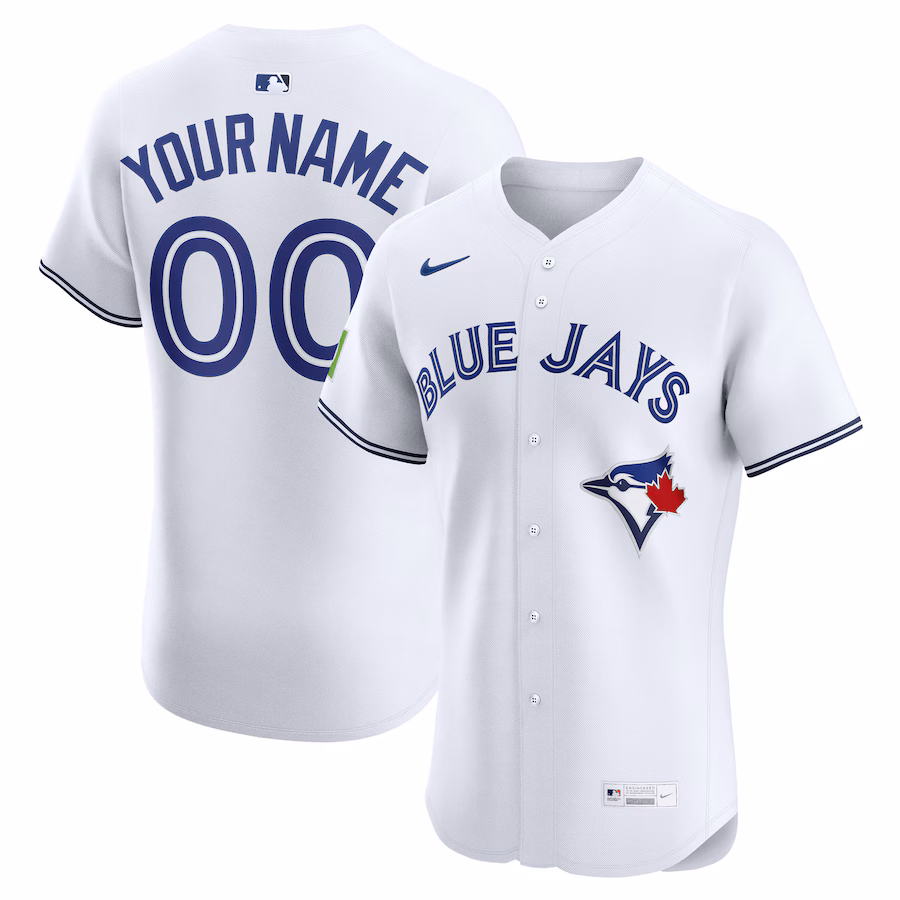 Men's Toronto Blue Jays Nike White Home Elite Sponsor Patch Custom Jersey - Jersey