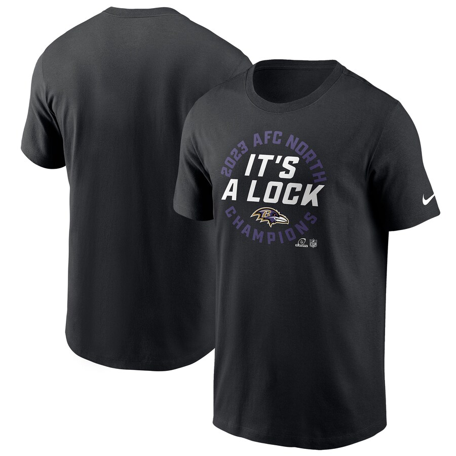 Men's Baltimore Ravens Nike Black 2023 AFC North Division Champions Locker Room Trophy Collection T-Shirt - Jersey