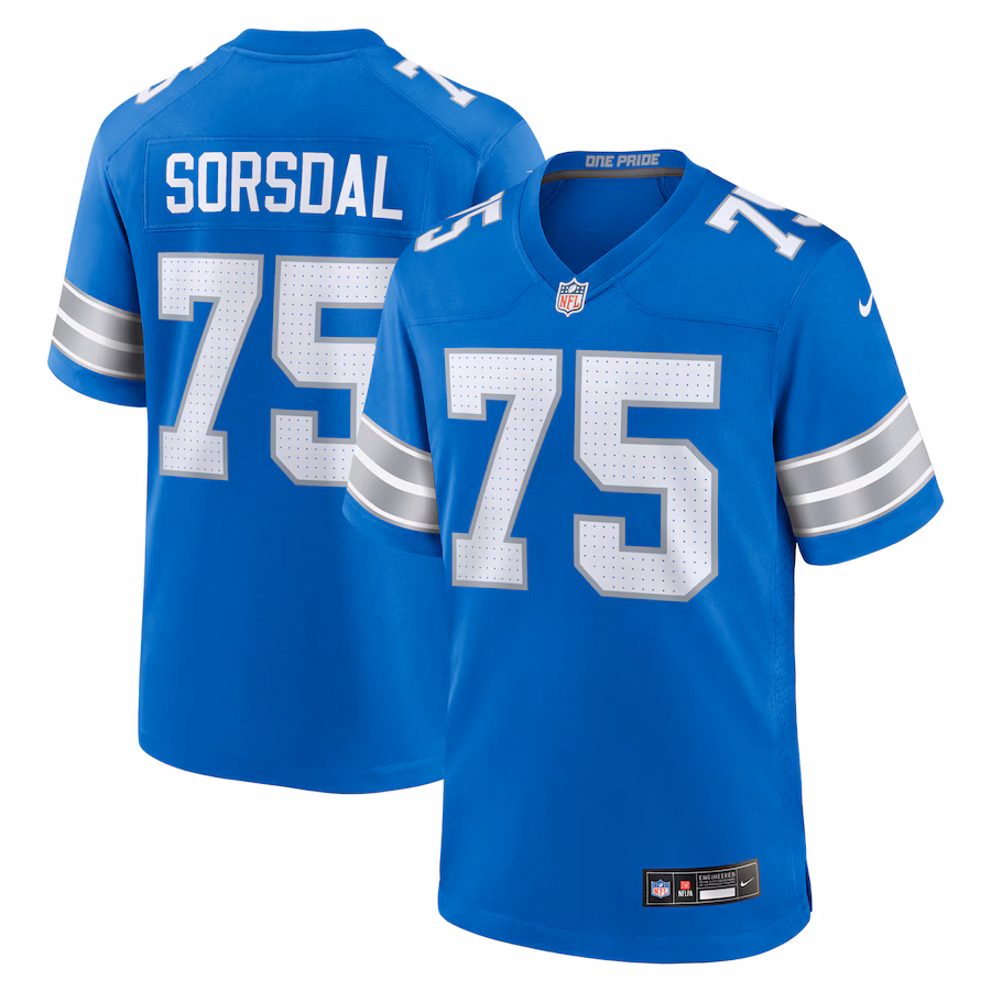 Men's Detroit Lions Colby Sorsdal Nike Blue Team Game Jersey - Jersey