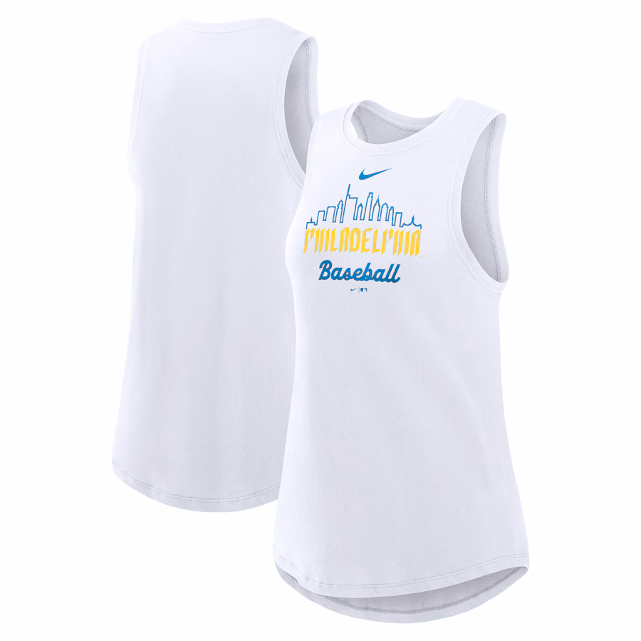 Women's Philadelphia Phillies Nike White City Connect Tricode High Neck Performance Tank Top - Jersey