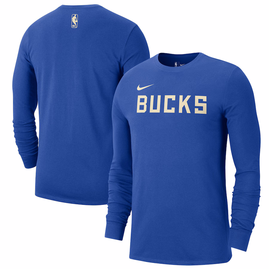 Men's Milwaukee Bucks Nike Royal 2024/25 City Edition Essential Logo Long Sleeve T-Shirt - Jersey