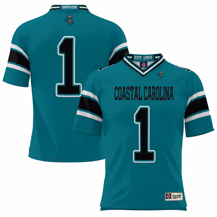 #1 Coastal Carolina Chanticleers GameDay Greats Youth Endzone Football Jersey - Teal - Jersey