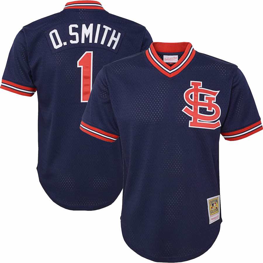 Youth St. Louis Cardinals Ozzie Smith Mitchell & Ness Navy Cooperstown Collection Mesh Batting Practice Jersey - Jersey