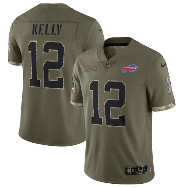 Men's Buffalo Bills #12 Jim Kelly 2022 Olive Salute To Service Limited Stitched Jersey - Jersey