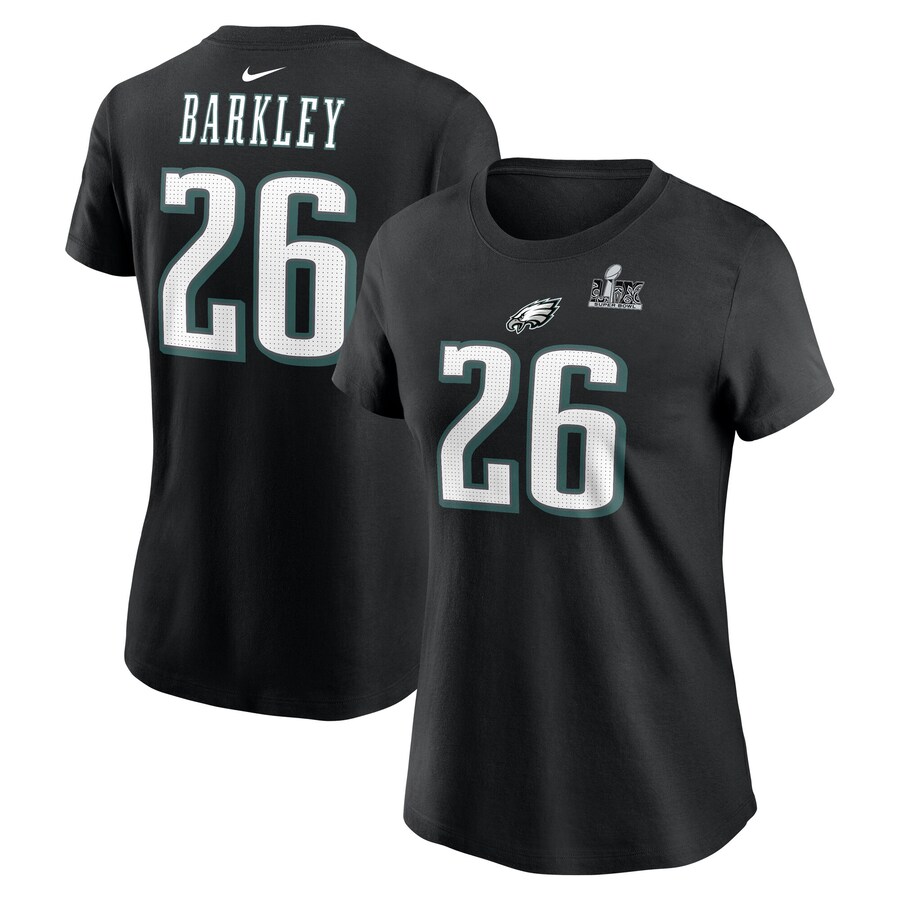 Women's Philadelphia Eagles Saquon Barkley Nike Black Super Bowl LIX Name & Number T-Shirt - Jersey