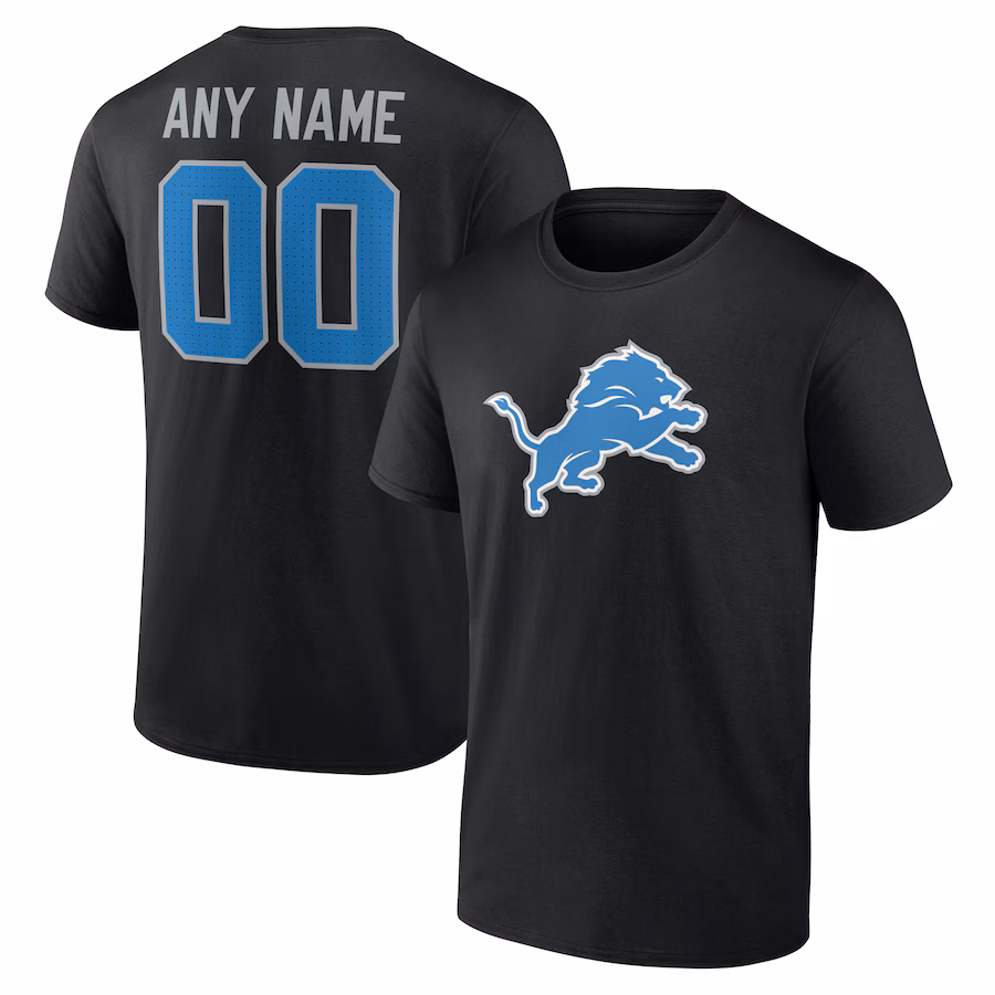 Men's Detroit Lions  Black Team Authentic Custom T-Shirt - Jersey