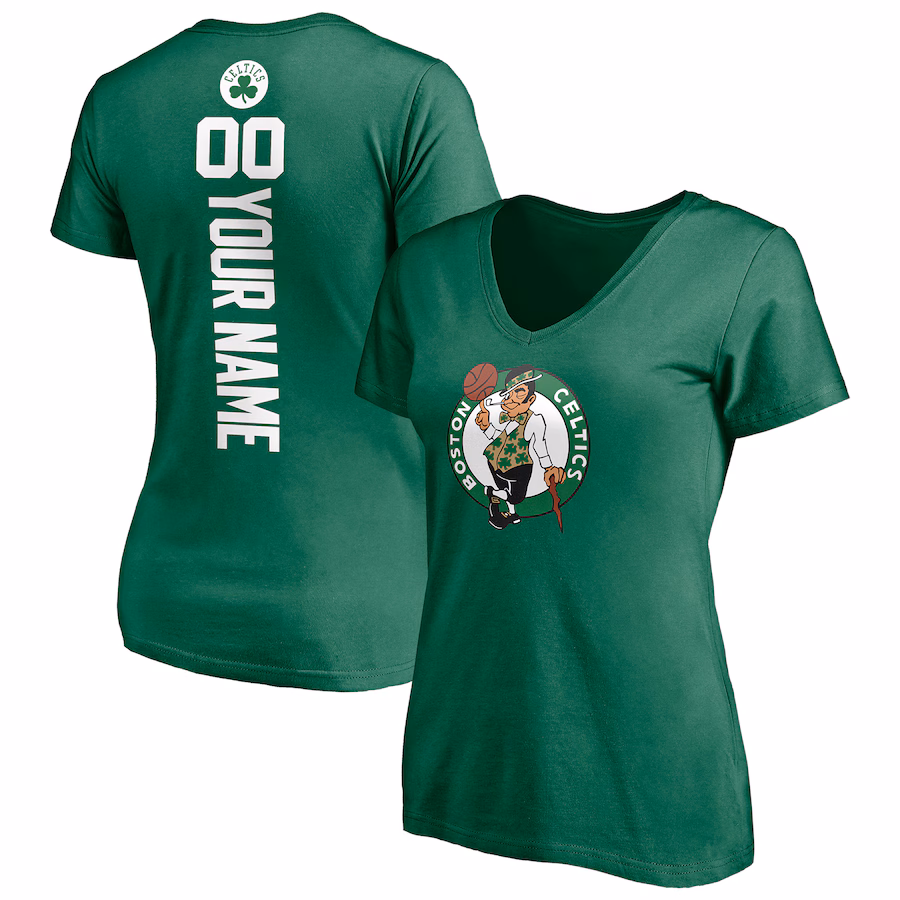 Women's Boston Celtics Green Playmaker Personalized Name & Number V-Neck T-Shirt - Jersey