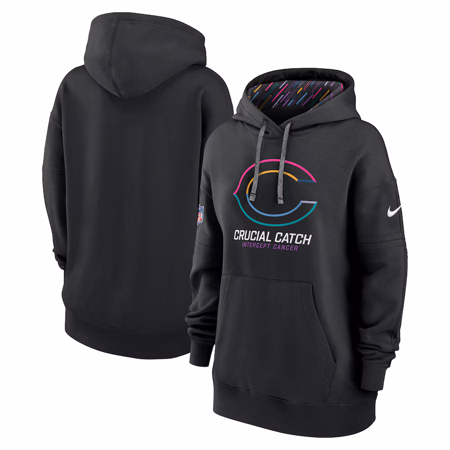 Women's Chicago Bears  Nike Black 2024 NFL Crucial Catch Club Pullover Hoodie - Jersey