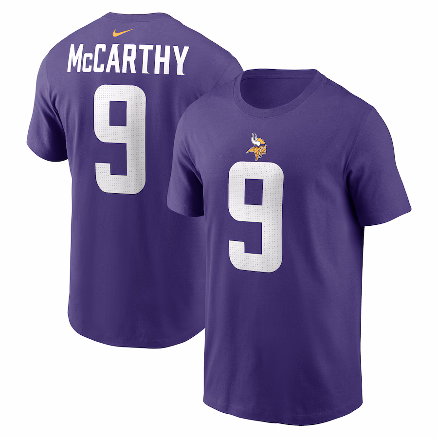 Men's Minnesota Vikings J.J. McCarthy Nike Purple  Name & Number T-Shirt - Jersey