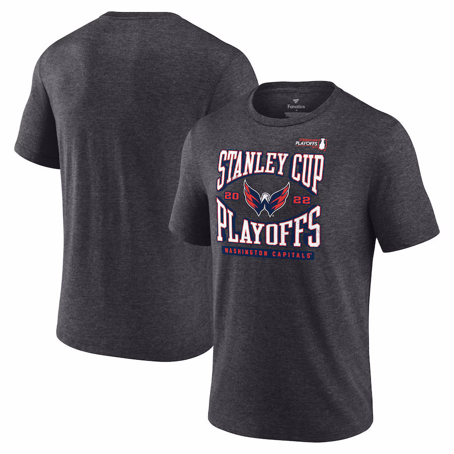 Men's Washington Capitals Fanatics Charcoal 2022 Stanley Cup Playoffs Wraparound T-Shirt - Jersey