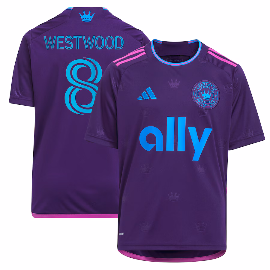 Youth Charlotte FC Ashley Westwood adidas Purple 2023 Crown Jewel Kit Replica Jersey - Jersey
