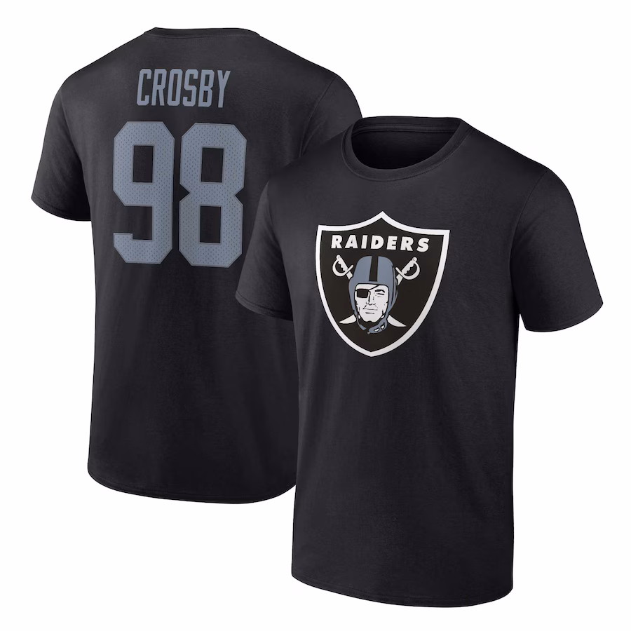 Men's Las Vegas Raiders Maxx Crosby Fanatics Black Player Icon Name & Number T-Shirt - Jersey