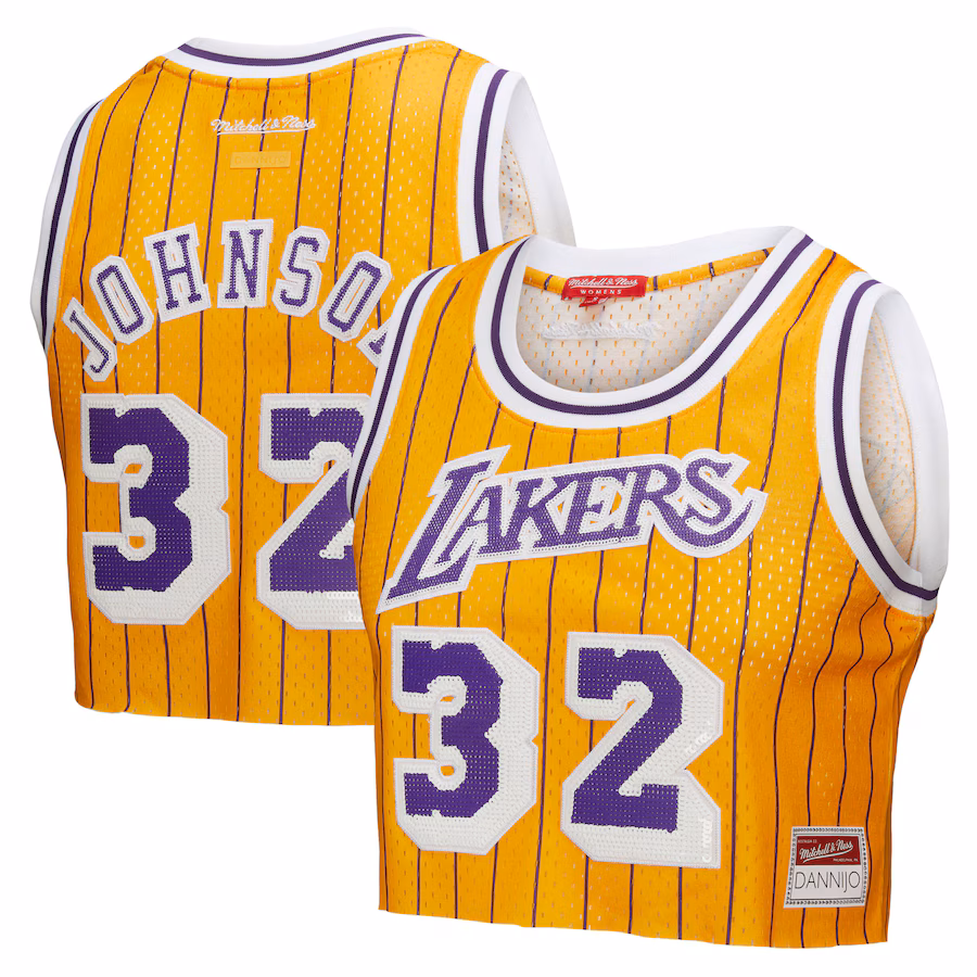 Women's Los Angeles Lakers Magic Johnson Mitchell & Ness x DANNIJO Yellow Fashion Cropped Basketball Jersey - Jersey