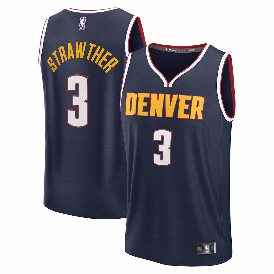 Men's Denver Nuggets Julian Strawther Fanatics Navy Fast Break Replica Player Jersey - Icon Edition - Jersey