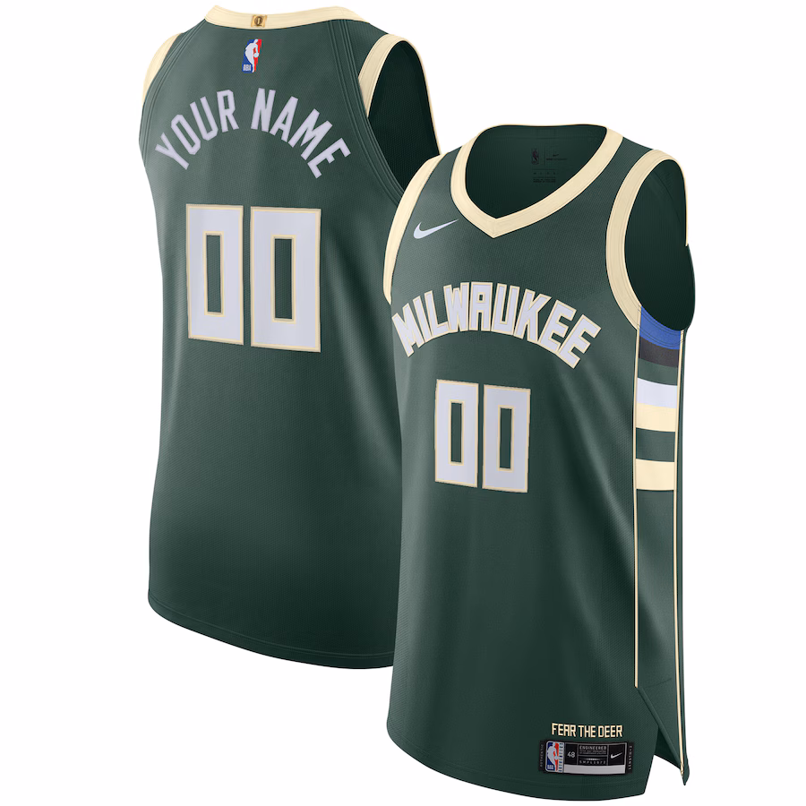 Men's Milwaukee Bucks Nike Green Authentic Custom Jersey - Icon Edition - Jersey
