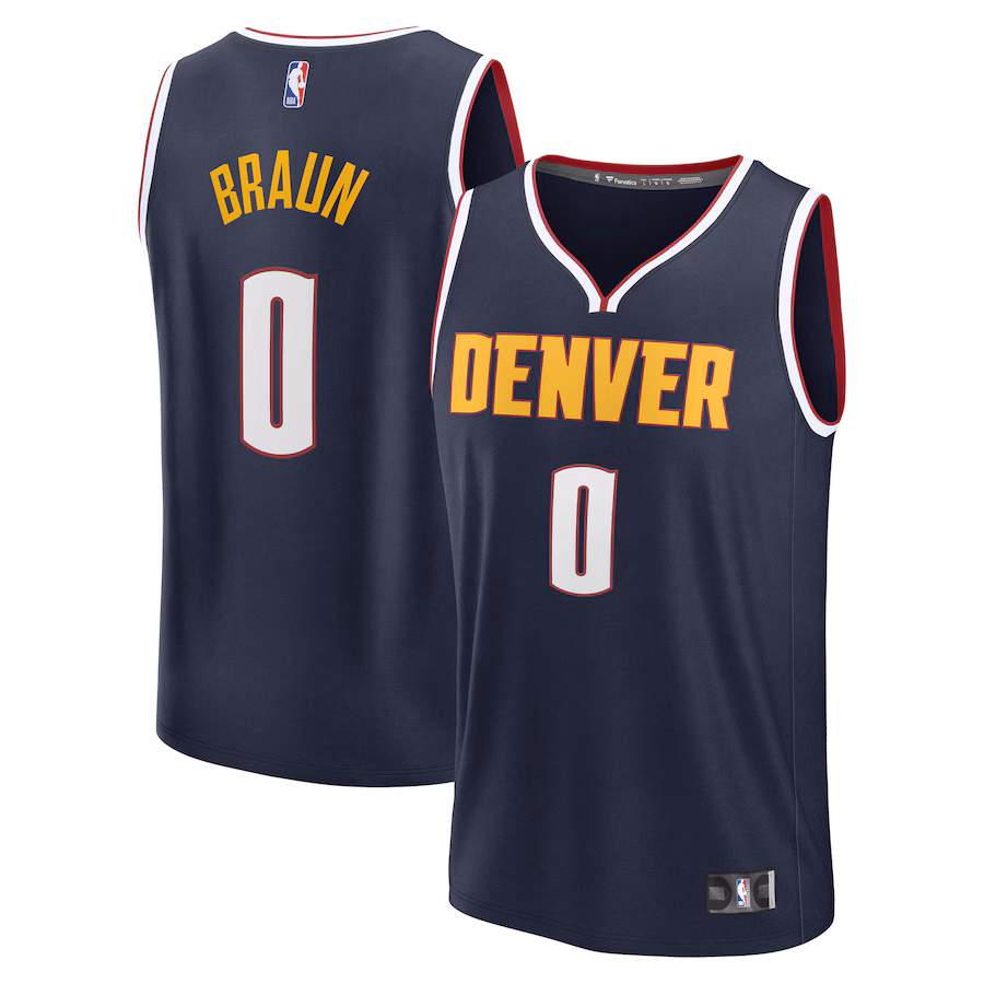 Men's Denver Nuggets Christian Braun Fanatics Navy Fast Break Replica Player Jersey - Icon Edition - Jersey