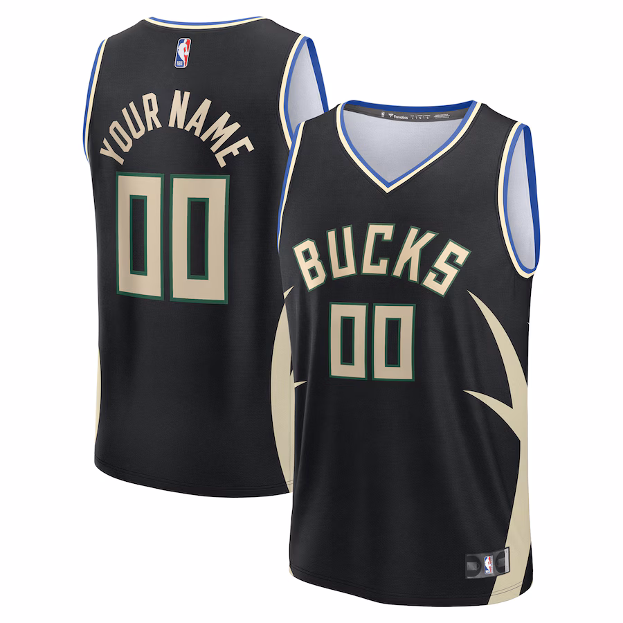 Youth Milwaukee Bucks Fanatics Black Fast Break Custom Replica Jersey - Statement Edition - Jersey