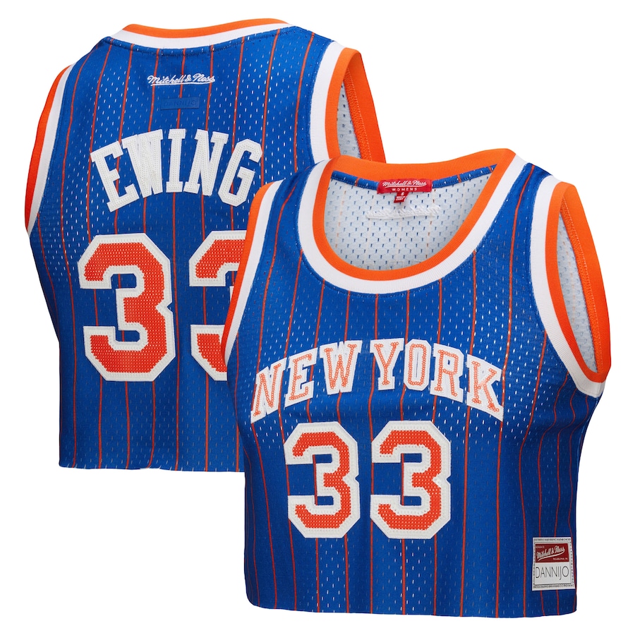 Women's New York Knicks Patrick Ewing Mitchell & Ness x DANNIJO Royal Fashion Cropped Basketball Jersey - Jersey