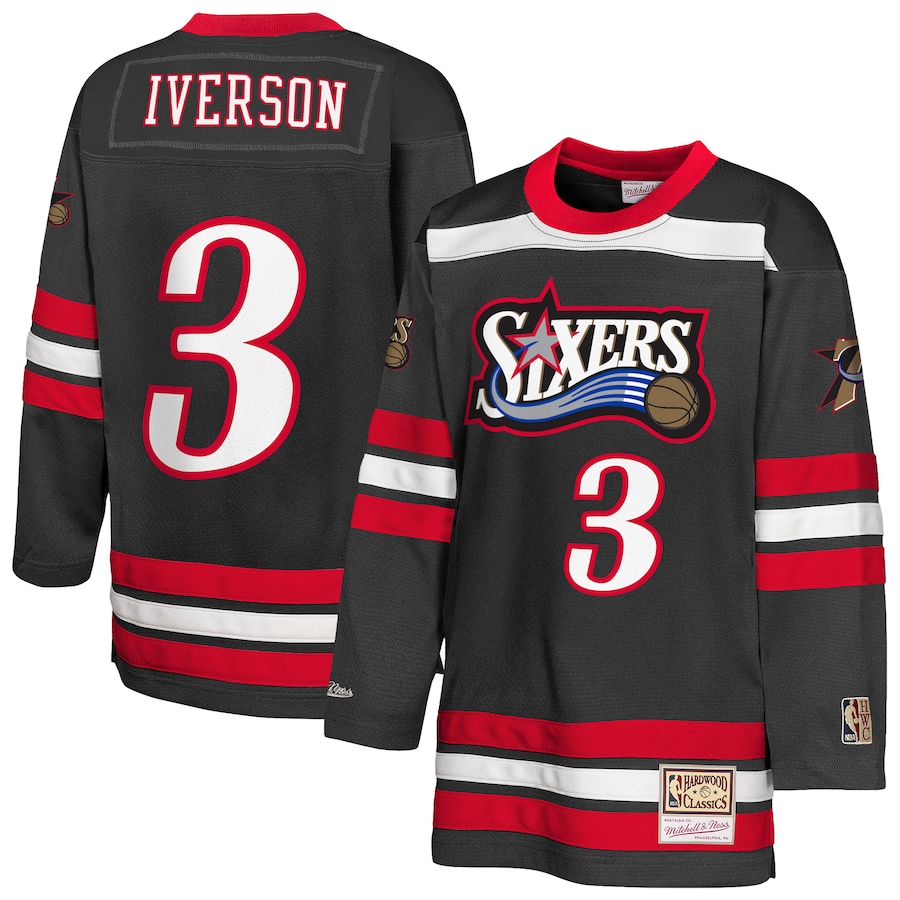 Youth Philadelphia 76ers Allen Iverson Mitchell & Ness Black Maxxed Out 2.0 Fashion Hockey Jersey - Jersey