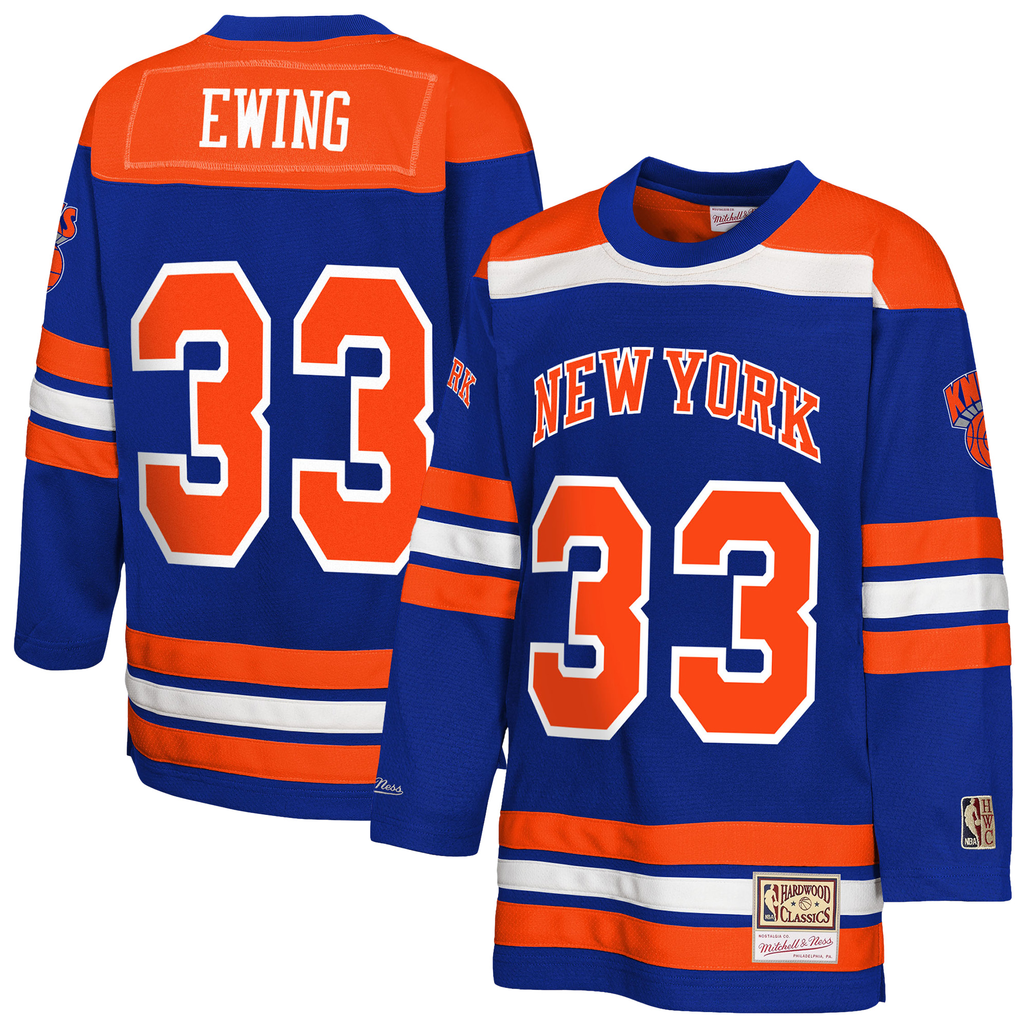 Youth New York Knicks Patrick Ewing Mitchell & Ness Blue Maxxed Out 2.0 Fashion Hockey Jersey - Jersey