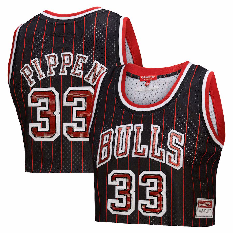 Women's Chicago Bulls Scottie Pippen Mitchell & Ness x DANNIJO Black Fashion Cropped Basketball Jersey - Jersey