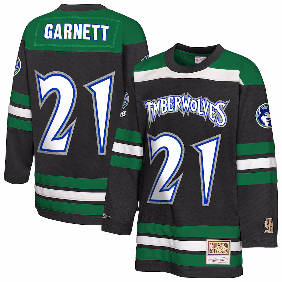 Youth Minnesota Timberwolves Kevin Garnett Mitchell & Ness Black Maxxed Out 2.0 Fashion Hockey Jersey - Jersey