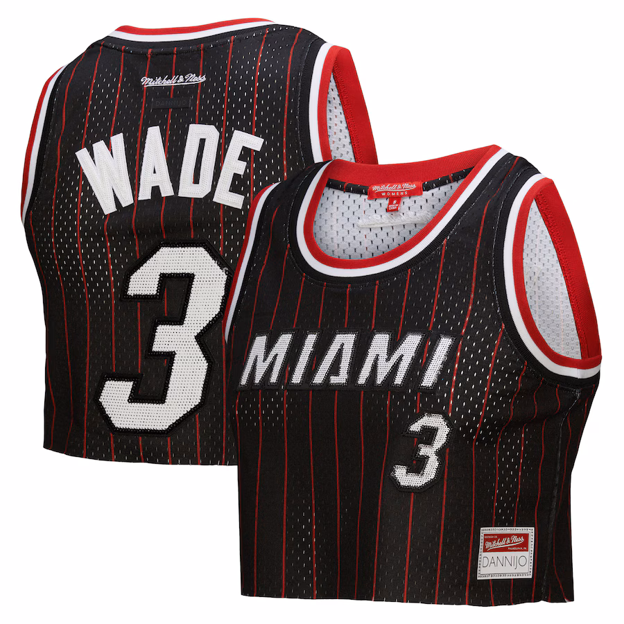 Women's Miami Heat Dwyane Wade Mitchell & Ness x DANNIJO Black Fashion Cropped Basketball Jersey - Jersey