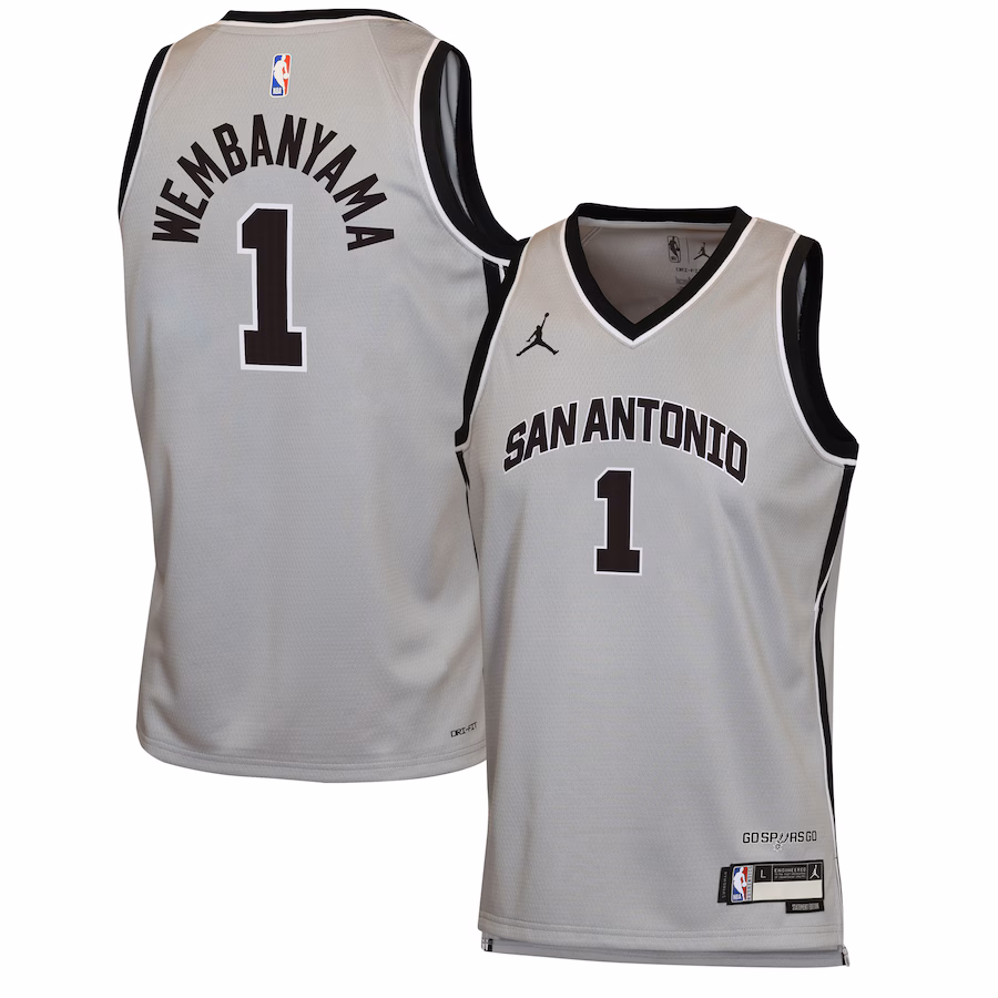 Youth San Antonio Spurs Victor Wembanyama Jordan Brand Silver Swingman Jersey - Statement Edition - Jersey