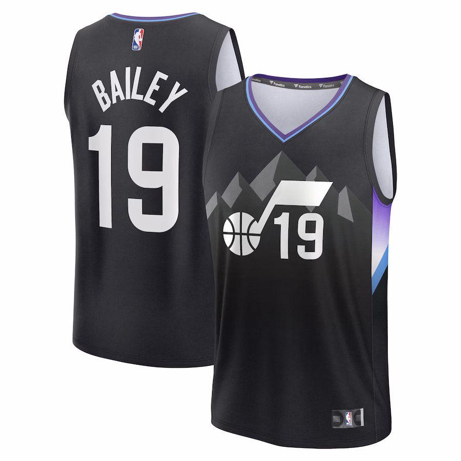 Men's Utah Jazz Ace Bailey Fanatics Black 2025 NBA Draft First Round Pick Fast Break Replica Jersey - Statement Edition - Jersey