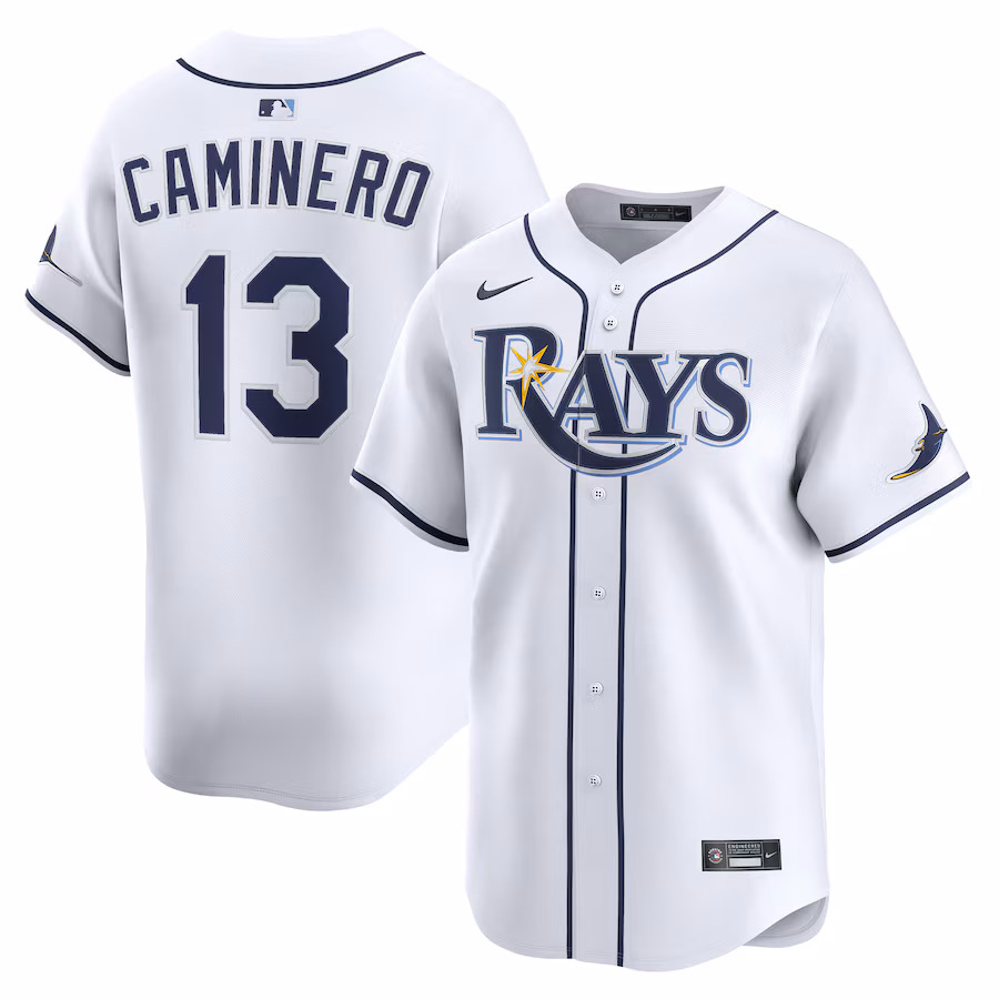 Men's Tampa Bay Rays Junior Caminero Nike White Home Limited Jersey - Jersey